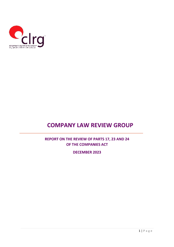 CLRG Report on the Review of Parts 17,23 and 24 of the Companies Act